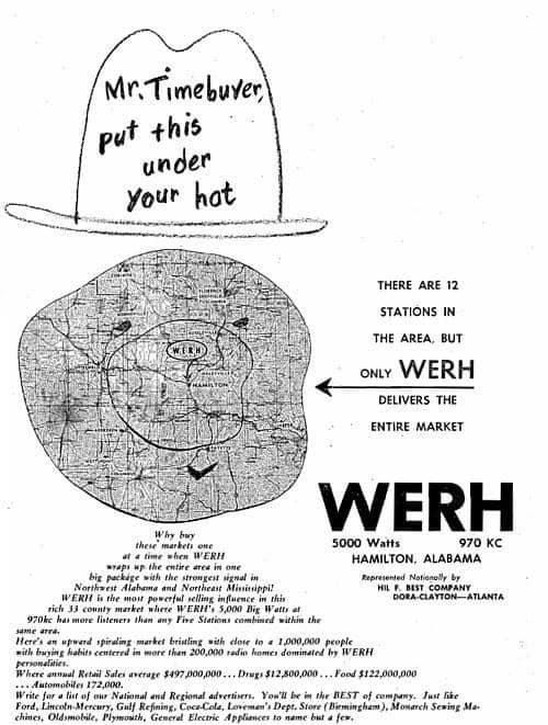 WERH promotional advertisement with a coverage map and station information
