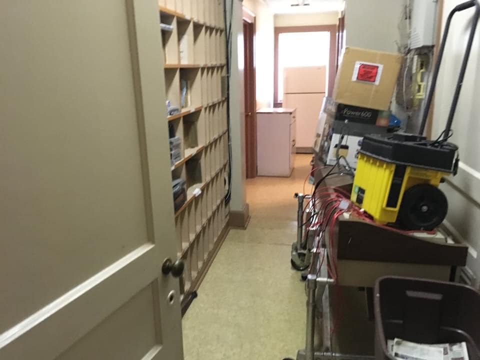 View down a hallway through the station’s record storage area